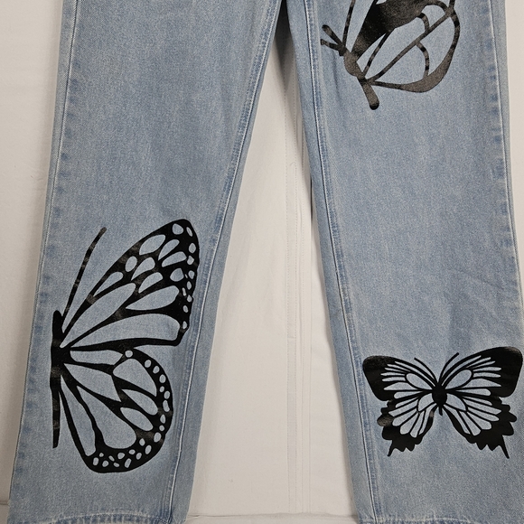Simple Society butterfly wide leg baggy jeans size 7/ 28 - Picture 8 of 15